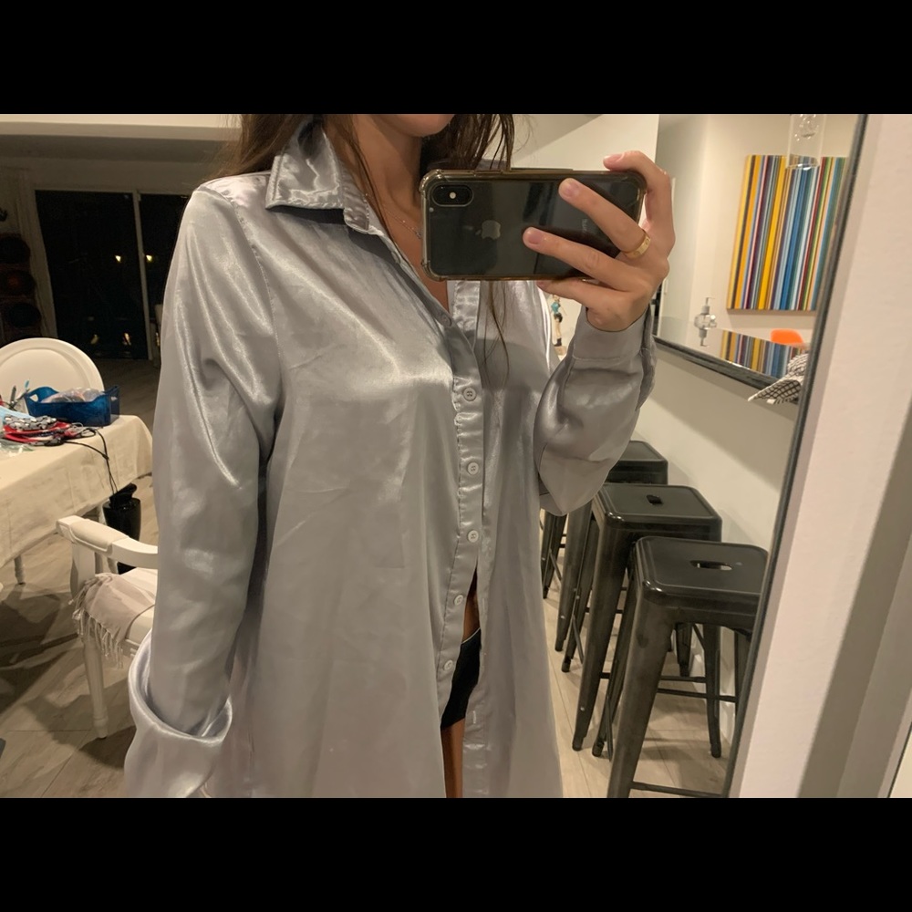 PLT silver blouse satin